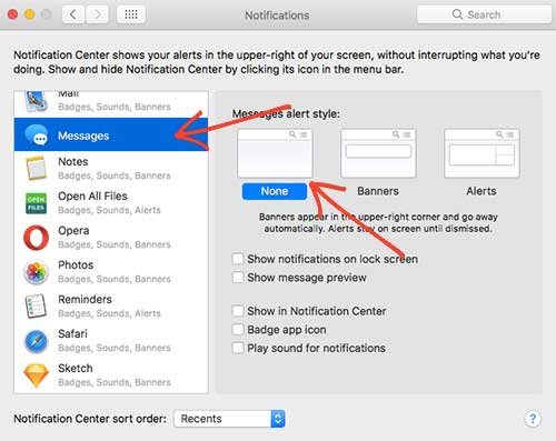 iMessage notification on mac