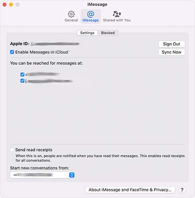 iMessage Settings on Mac