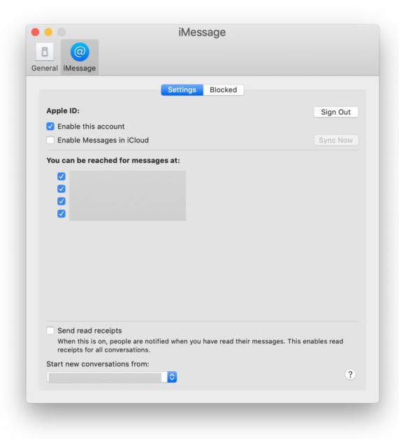 iMessage Settings on Mac
