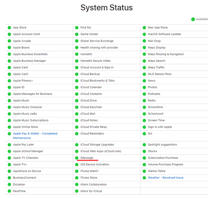 Apple’s System Status Page