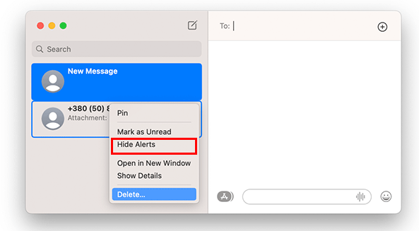 iMessage conversation Hide Alerts on mac