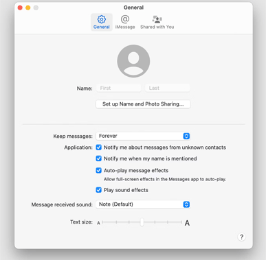 iMessage general setting on Mac